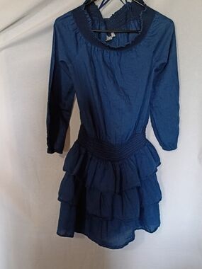Michael Kors Navy Tiered Ruffle Long Sleeve Dress M